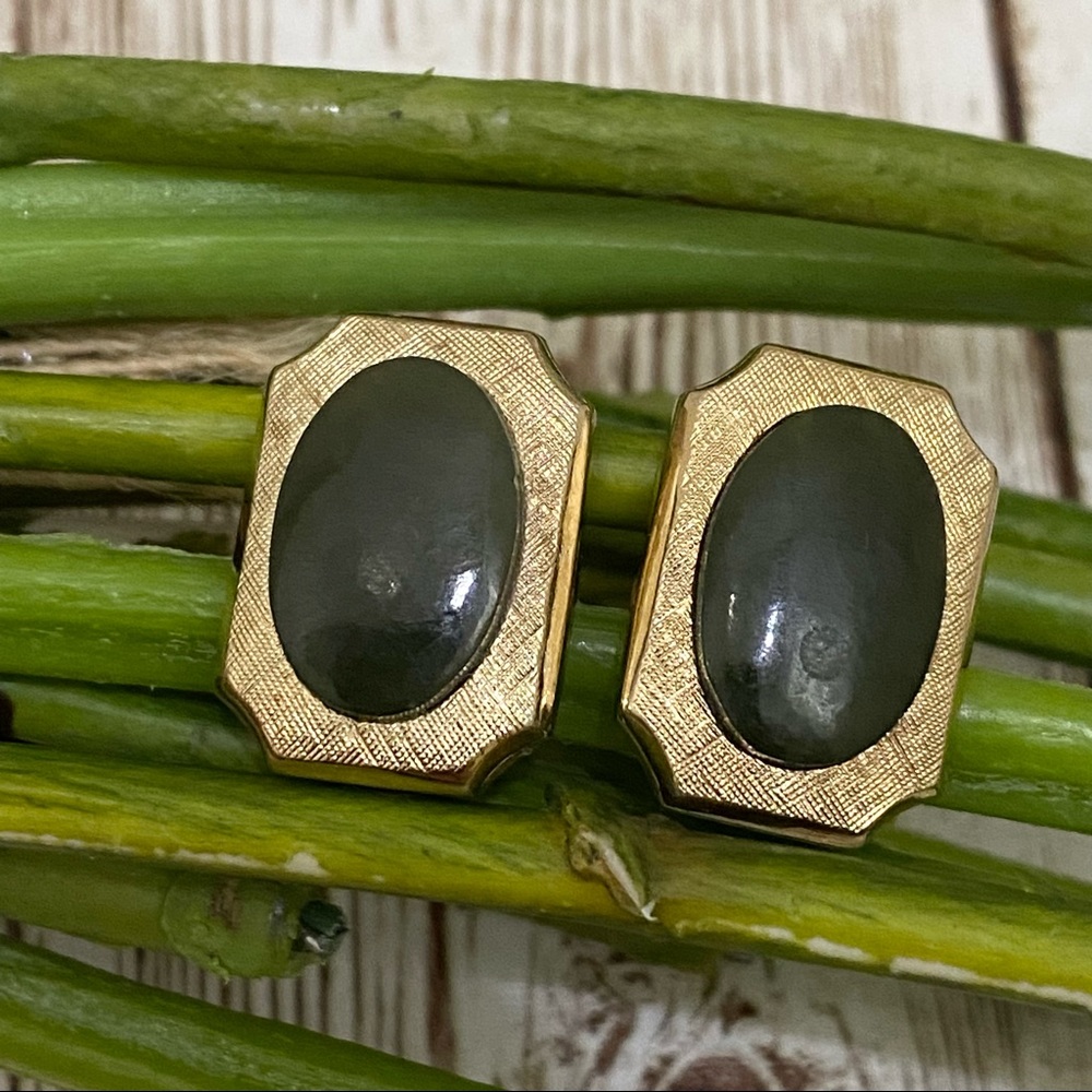 Vintage Swank Gold Brushed Jade Cufflinks